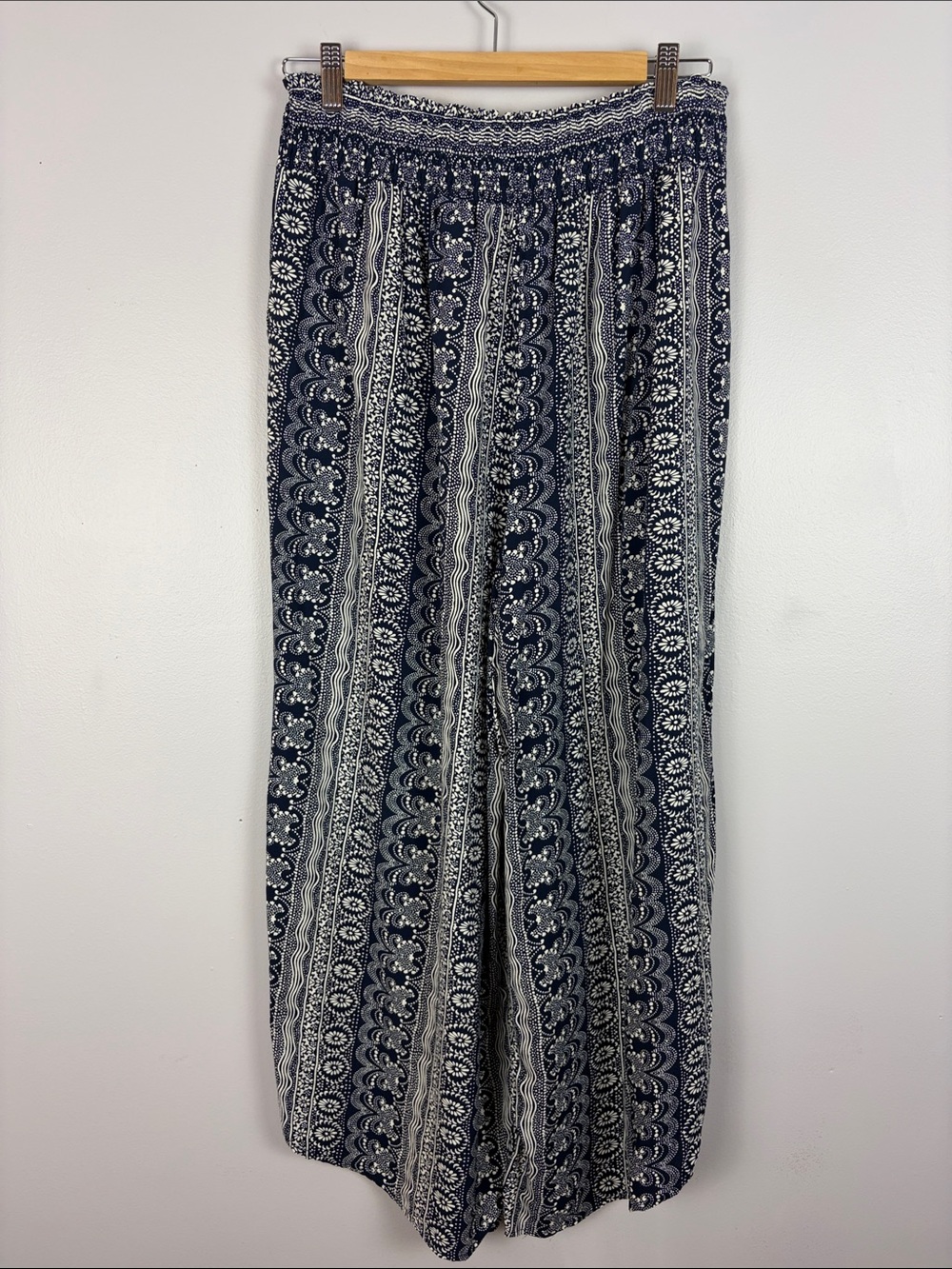 BloomChic Wide Leg Palazzo Pants Plus Size 14/16 Navy White Boho Pull On - Picture 10 of 10